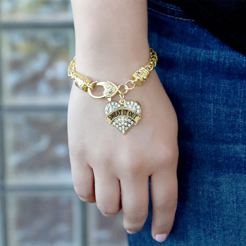 Gold Sweat It Out Pave Heart Charm Braided Bracelet