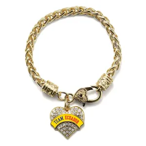 Gold Team Ecuador Pave Heart Charm Braided Bracelet