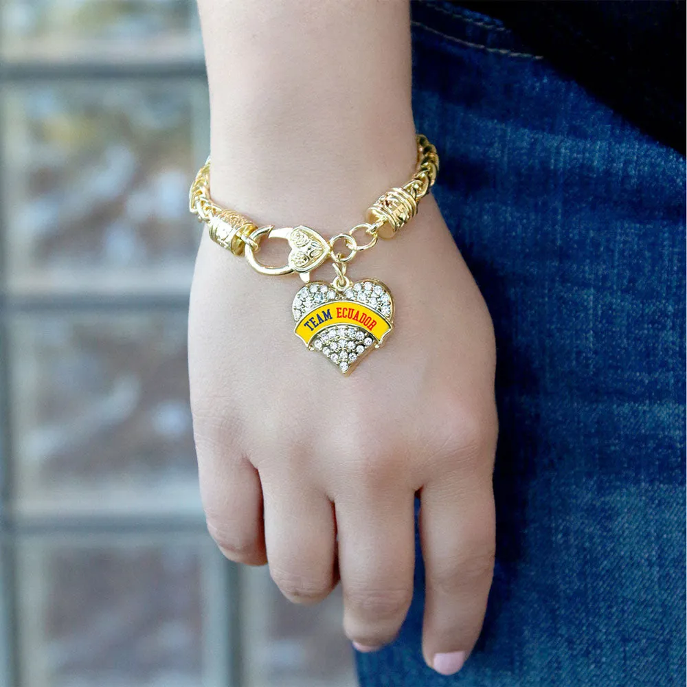 Gold Team Ecuador Pave Heart Charm Braided Bracelet