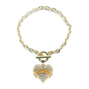 Gold Tennessee Pave Heart Charm Toggle Bracelet