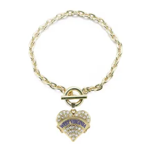 Gold West Virginia Pave Heart Charm Toggle Bracelet
