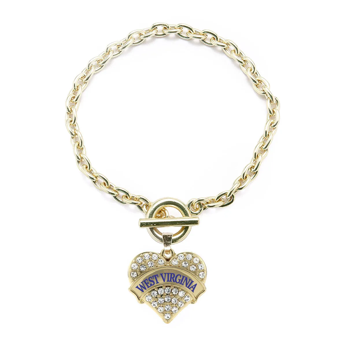 Gold West Virginia Pave Heart Charm Toggle Bracelet