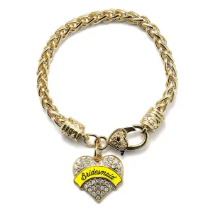 Gold Yellow Bridesmaid Pave Heart Charm Braided Bracelet