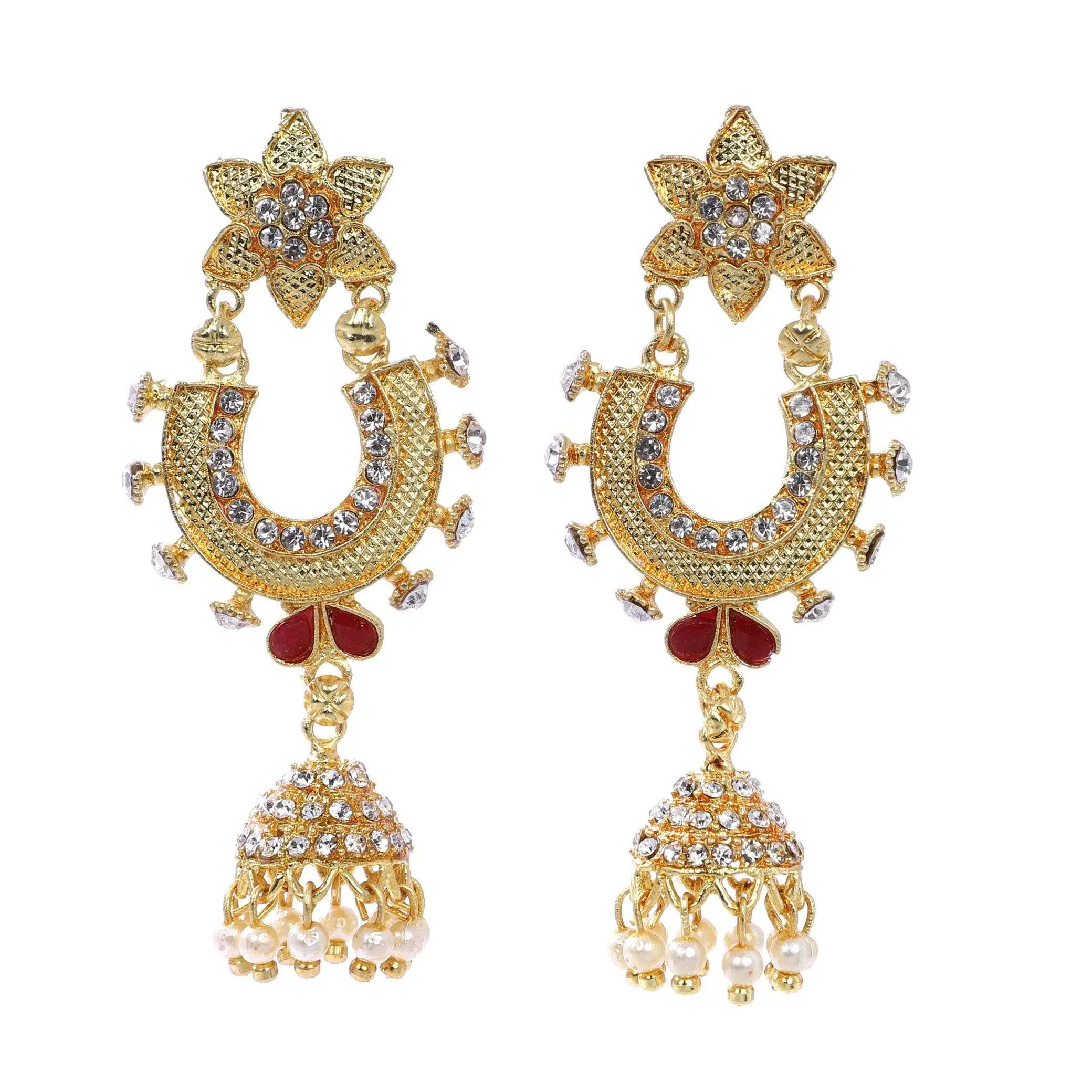 Golden Floral Pearl Jhumki Earrings: Exquisite Design