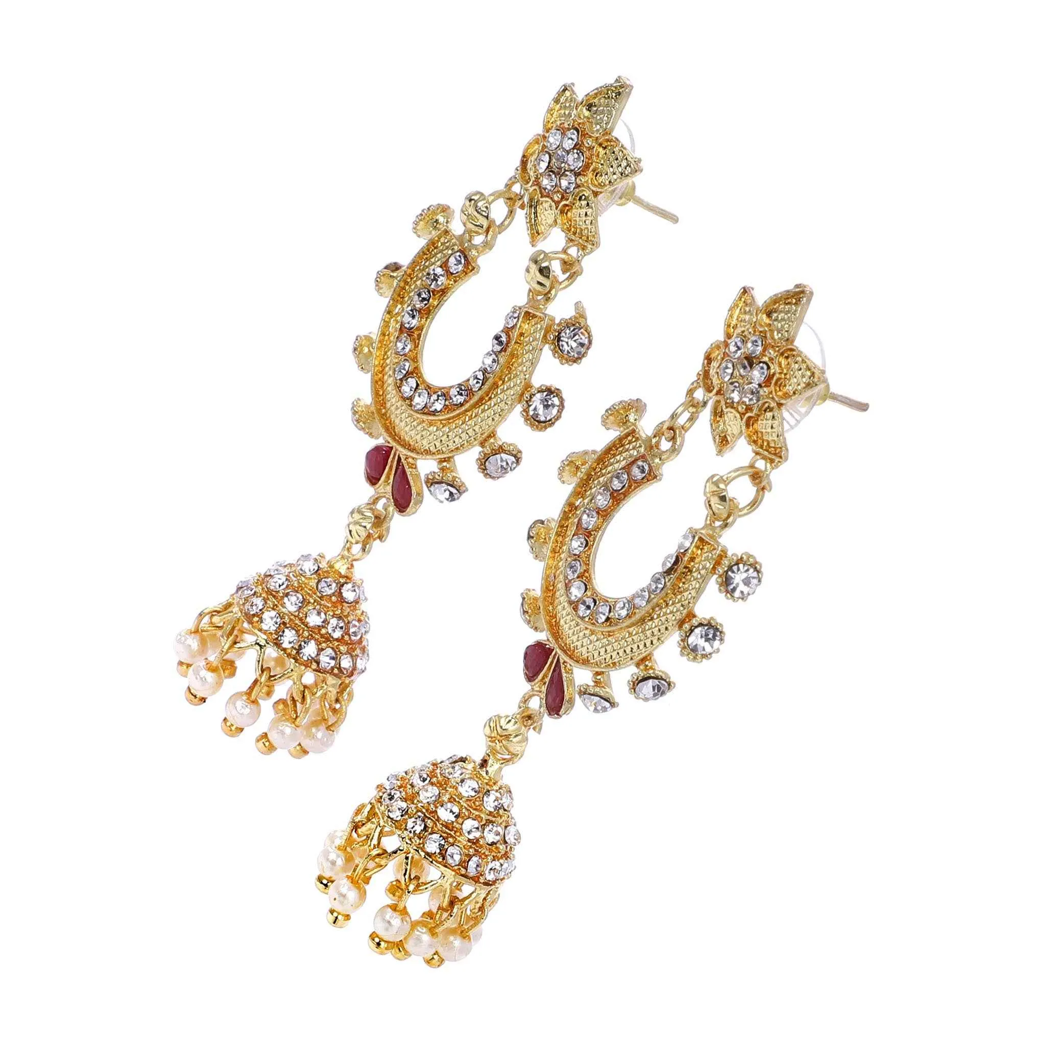 Golden Floral Pearl Jhumki Earrings: Exquisite Design