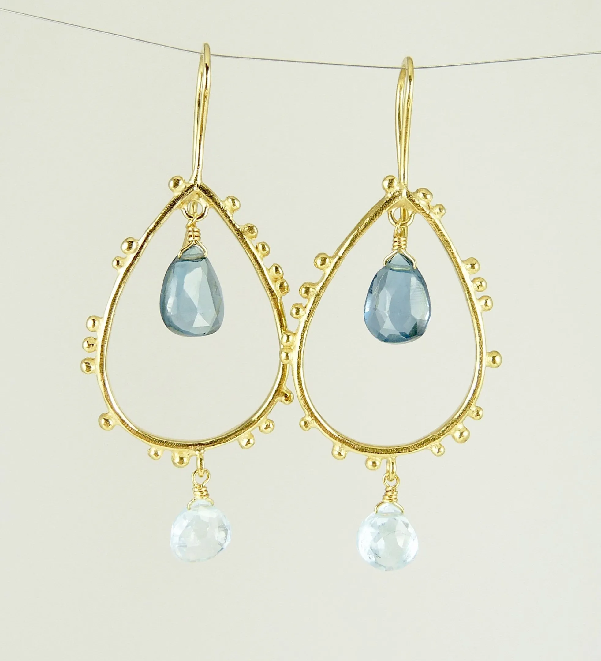 Gorgeous Granulation Drop Earrings with Topaz