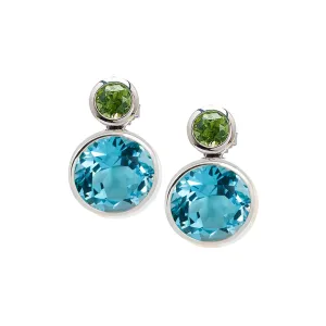 Goshwara Gossip Round Bezel Set Blue Topaz & Peridot Earrings JE0036-A-BT-WG