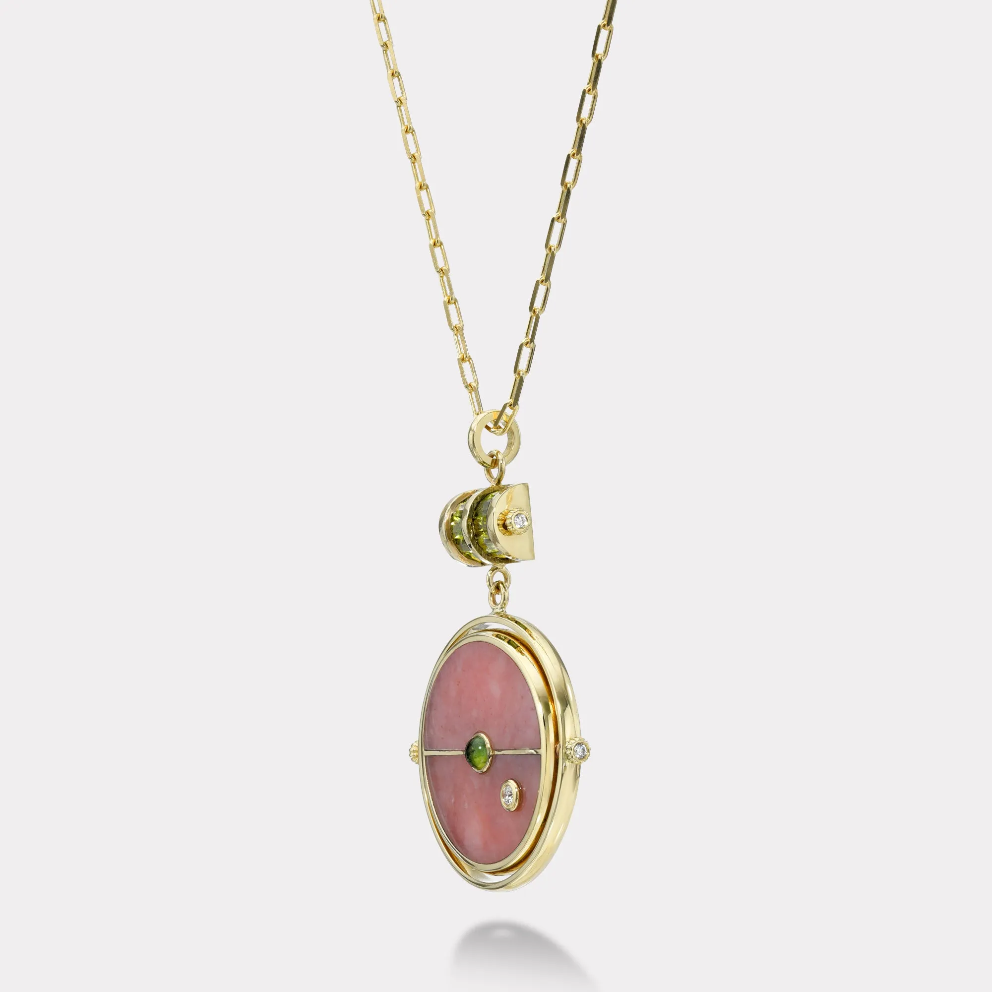 Grandfather Compass Pendant with Pink Opal and Green Tourmaline
