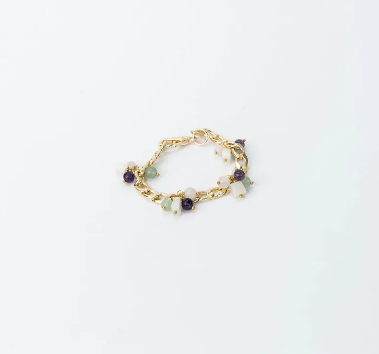 Green Aventurine, Rose Quartz, Amethyst & White Agate Bracelet