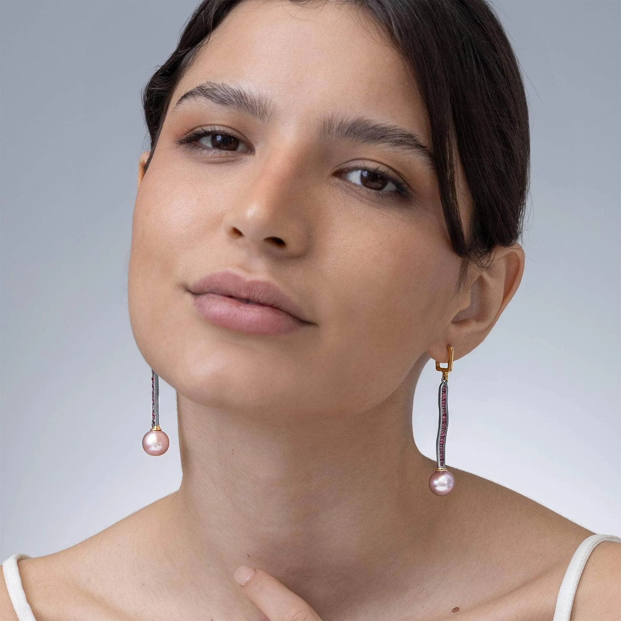 Hagnos Pearl and Ruby Earrings