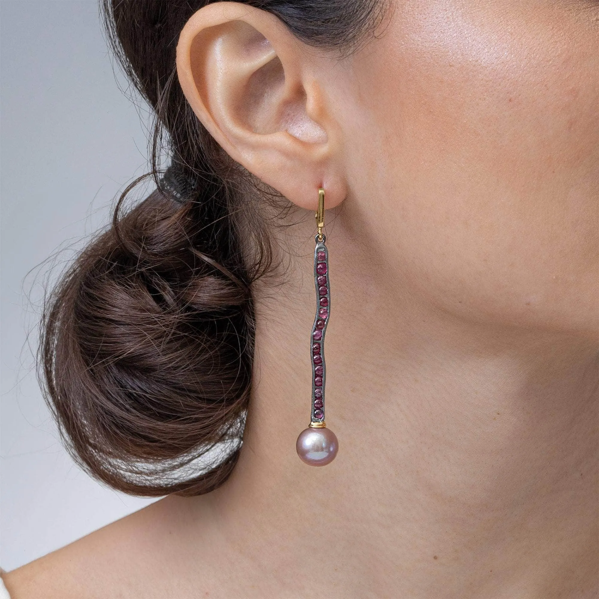 Hagnos Pearl and Ruby Earrings