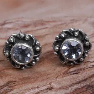 Hand Made Blue Topaz Stud Earrings from Indonesia - Little Happiness in Blue | NOVICA