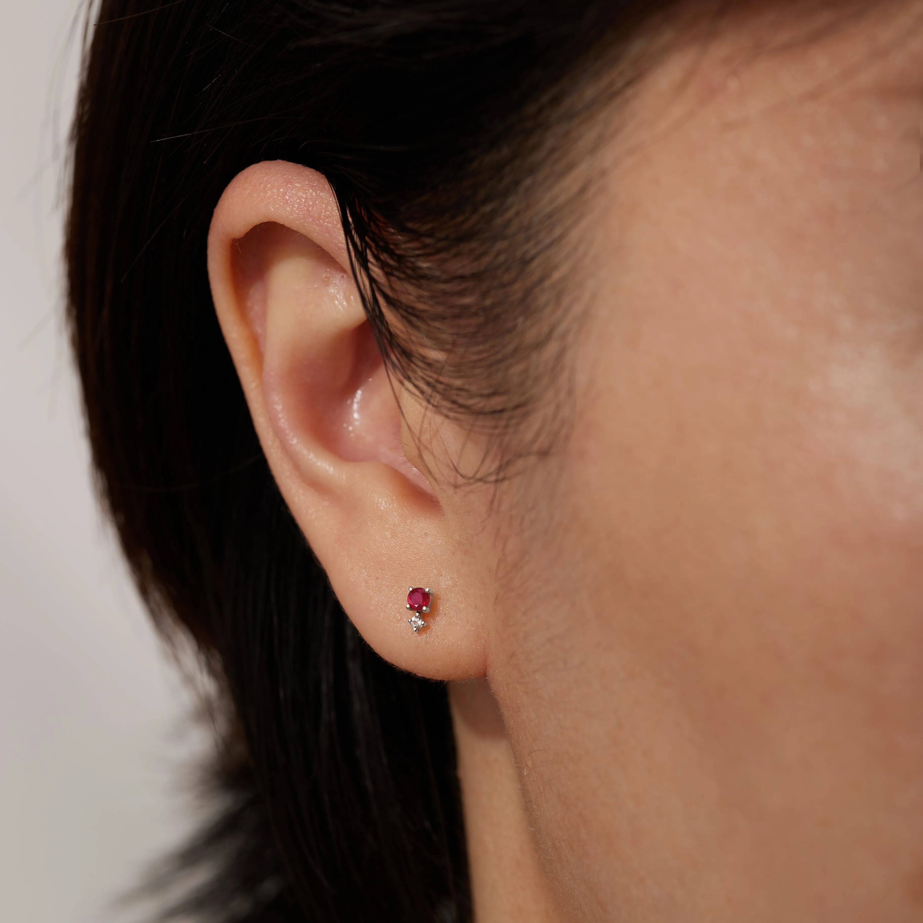 JULY | Ruby and White Sappphire Stud Earring