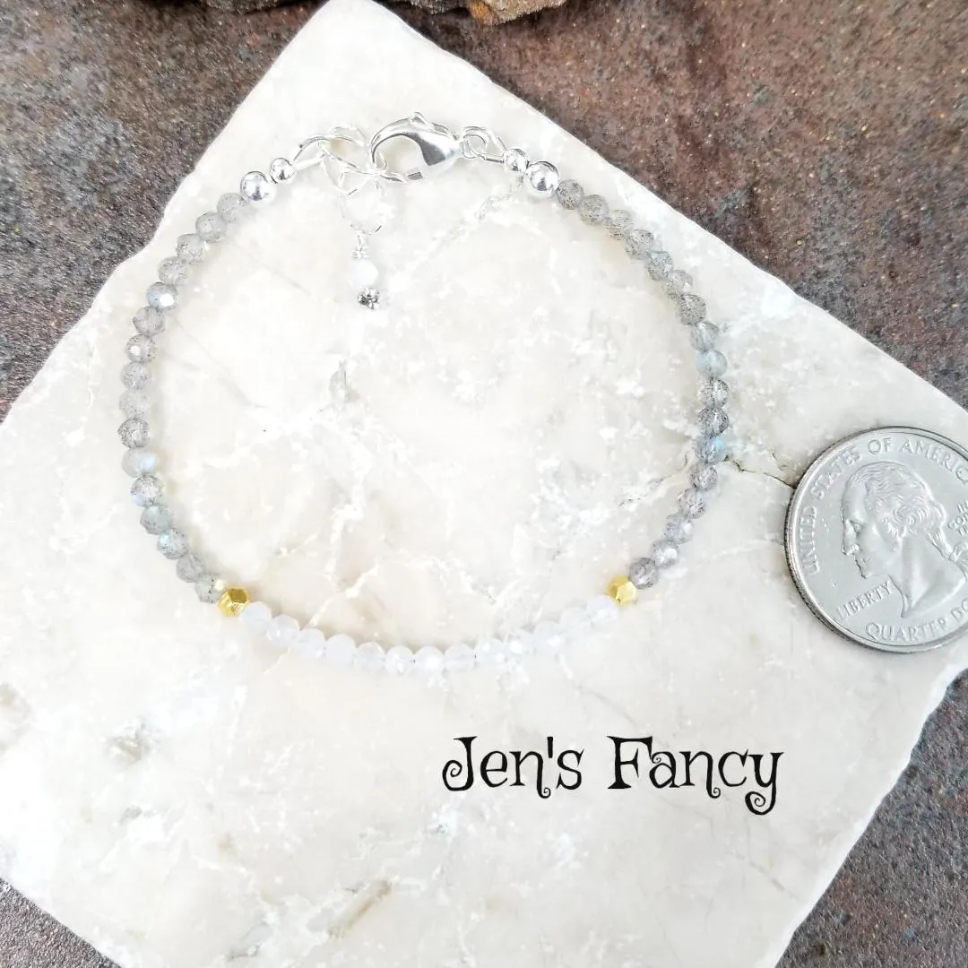 Labradorite & Moonstone Natural Gemstone Bracelet Sterling Silver and Vermeil