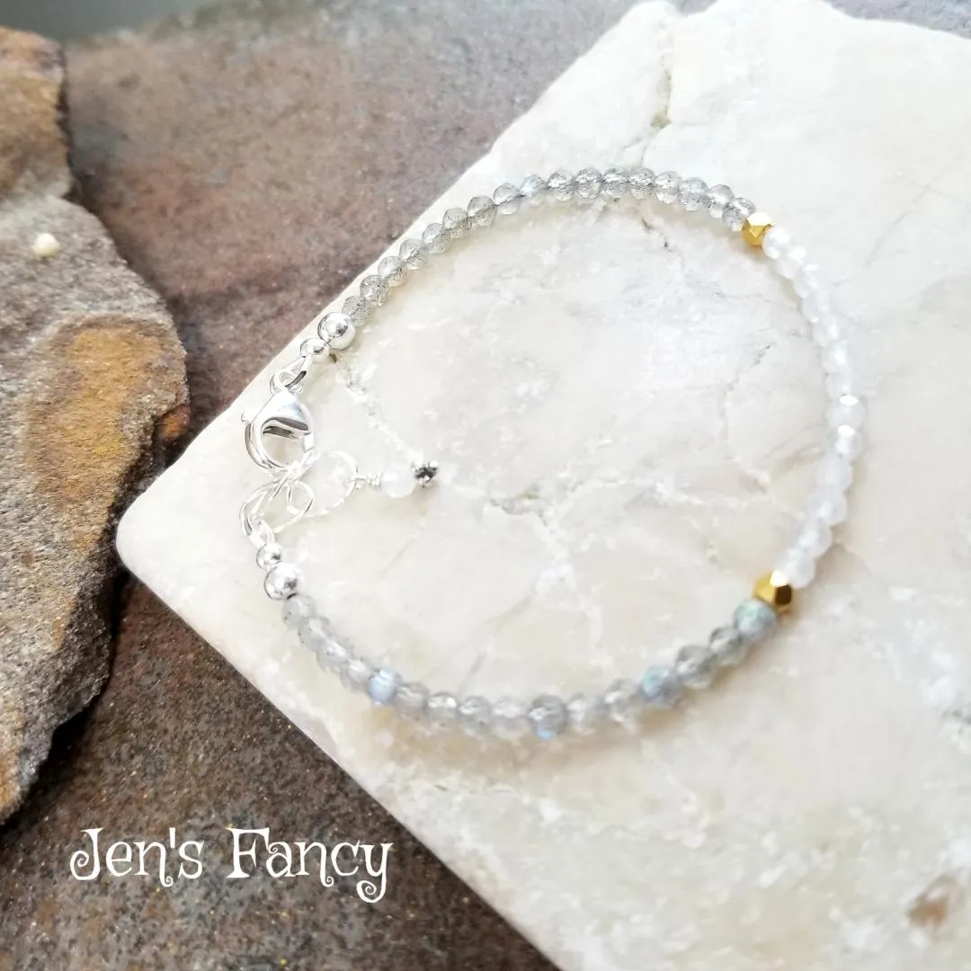 Labradorite & Moonstone Natural Gemstone Bracelet Sterling Silver and Vermeil