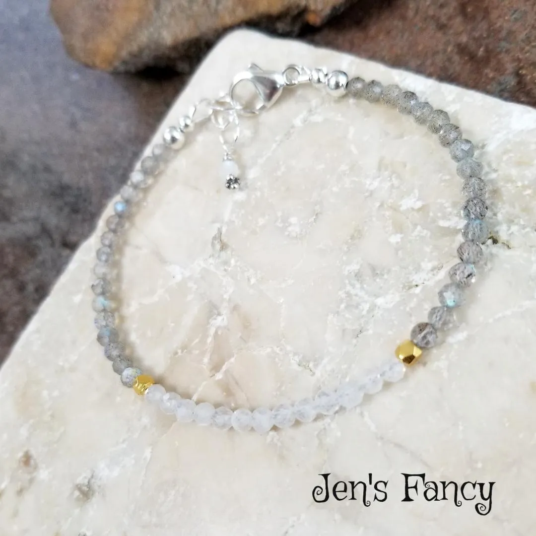 Labradorite & Moonstone Natural Gemstone Bracelet Sterling Silver and Vermeil