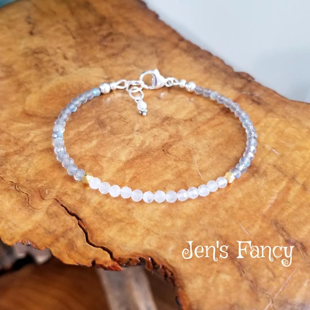 Labradorite & Moonstone Natural Gemstone Bracelet Sterling Silver and Vermeil