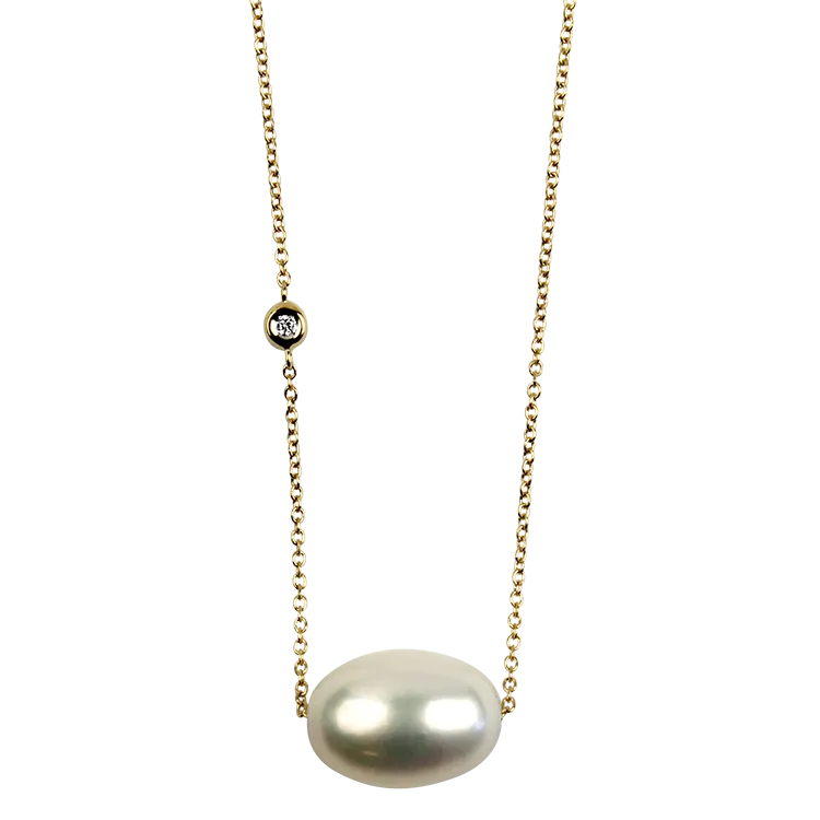 Mastoloni 14k Yellow Gold Asymmetrical Floating Pearl and Diamond Necklace