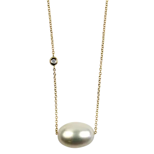 Mastoloni 14k Yellow Gold Asymmetrical Floating Pearl and Diamond Necklace