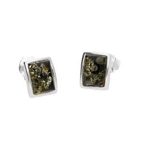 MILENA earrings Silver and Green Amber Elegant Rectangular small