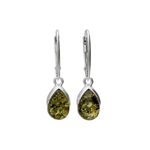 MILENA earrings Silver and Green Amber Open Tear