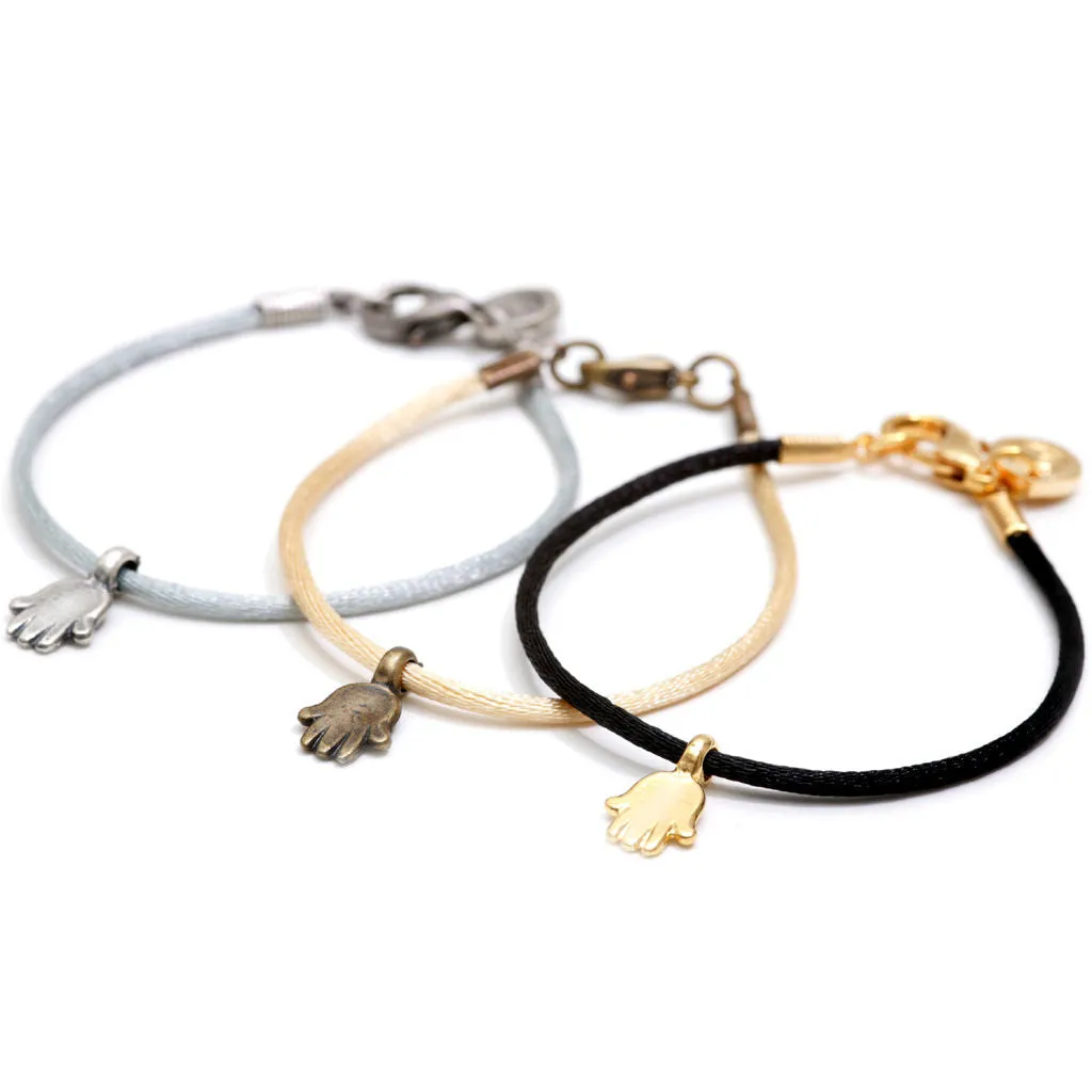 Mini Hamsa Hand Charm Satin Cord Bracelet
