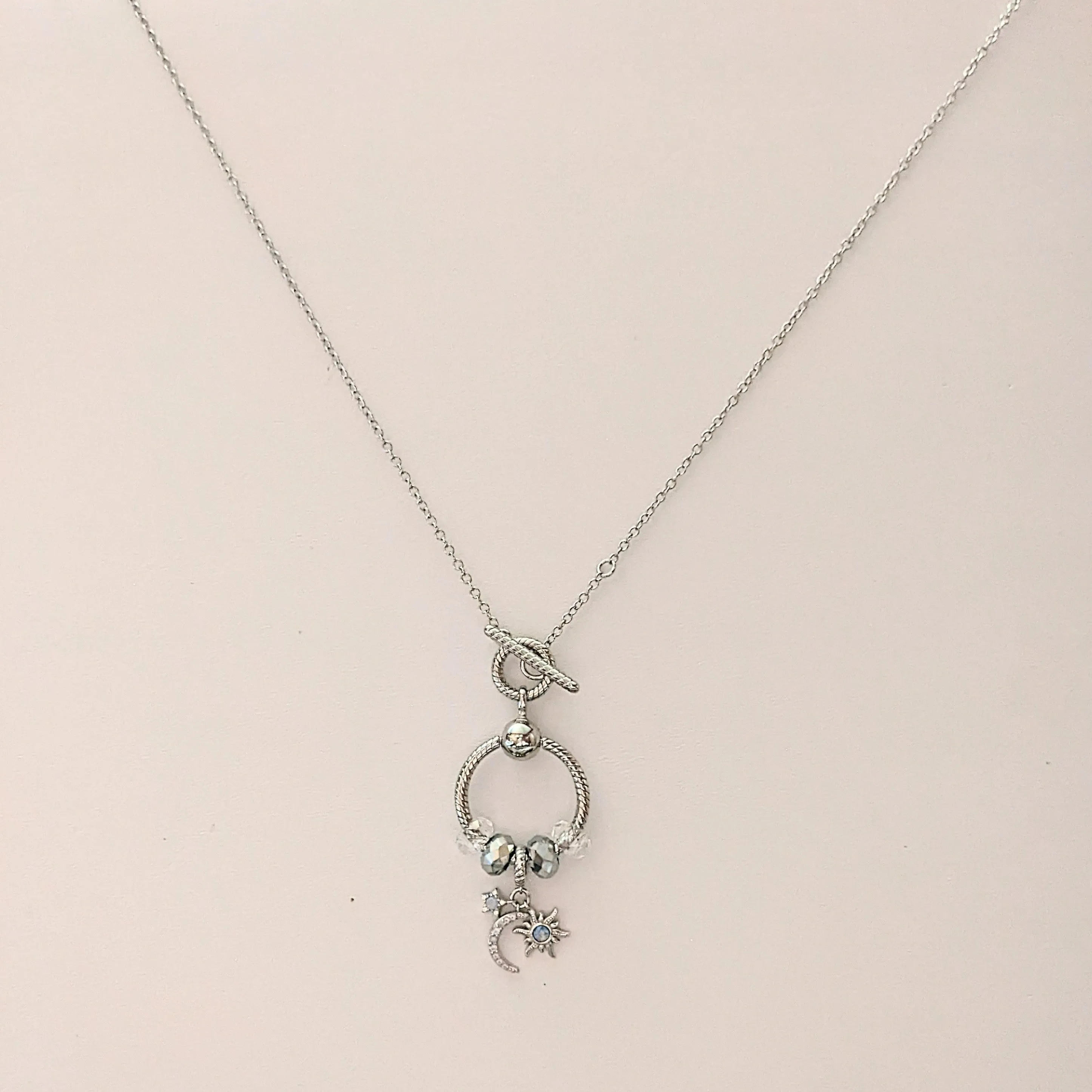 Moon Sun Star Sterling Silver Toggle Charm Necklace, 20 inches