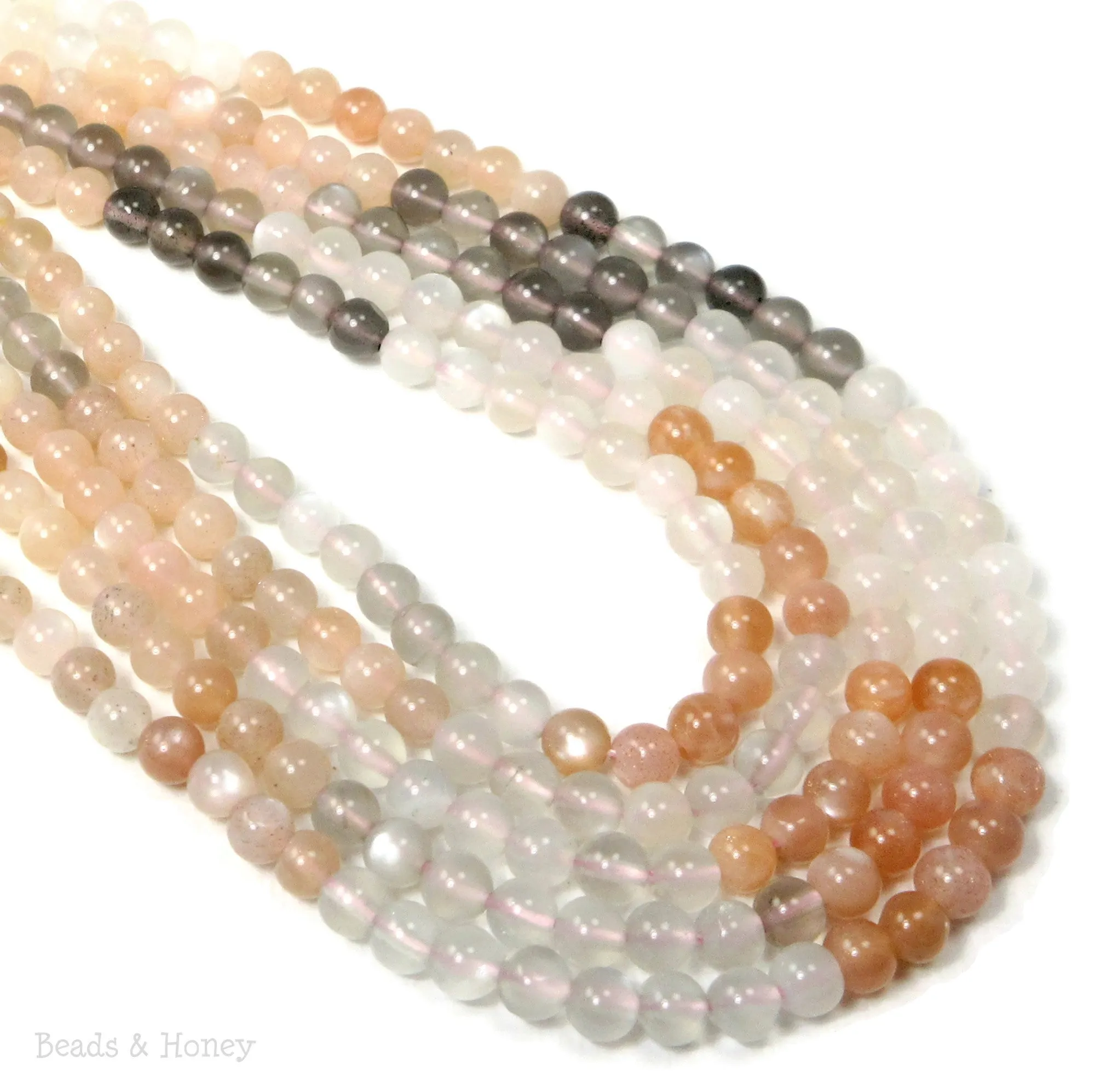 Moonstone Multi Grade A Round Smooth 4mm - 4.5mm (16-Inch Strand)