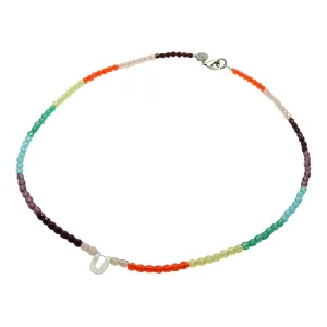 Mother of Pearl Alphabet Letter Charm Ombre Faceted Glass Bead Necklace