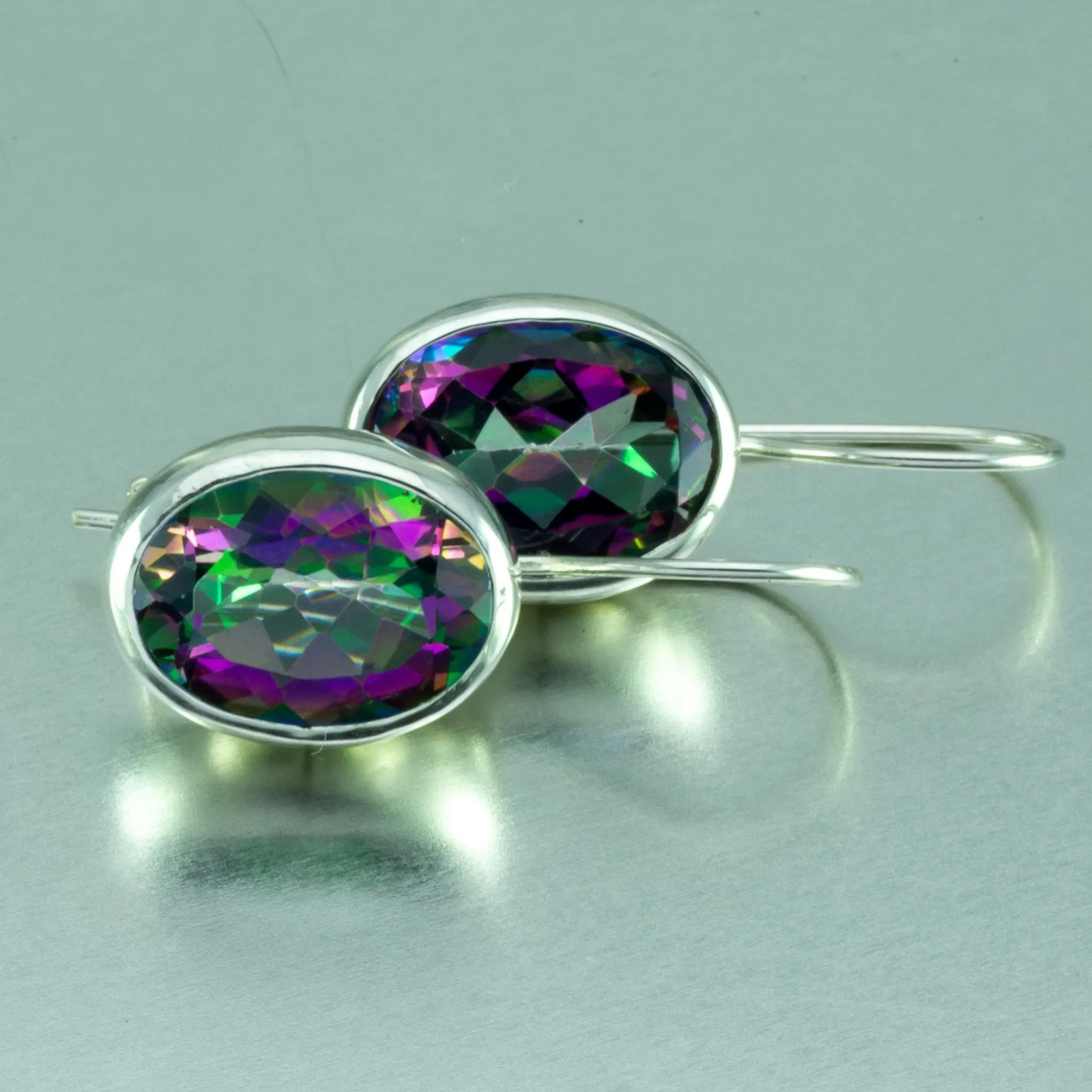 Mystic Topaz Large Oval Earrings. 92.5% Sterling Silver