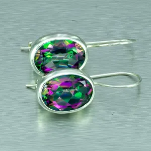 Mystic Topaz Large Oval Earrings. 92.5% Sterling Silver