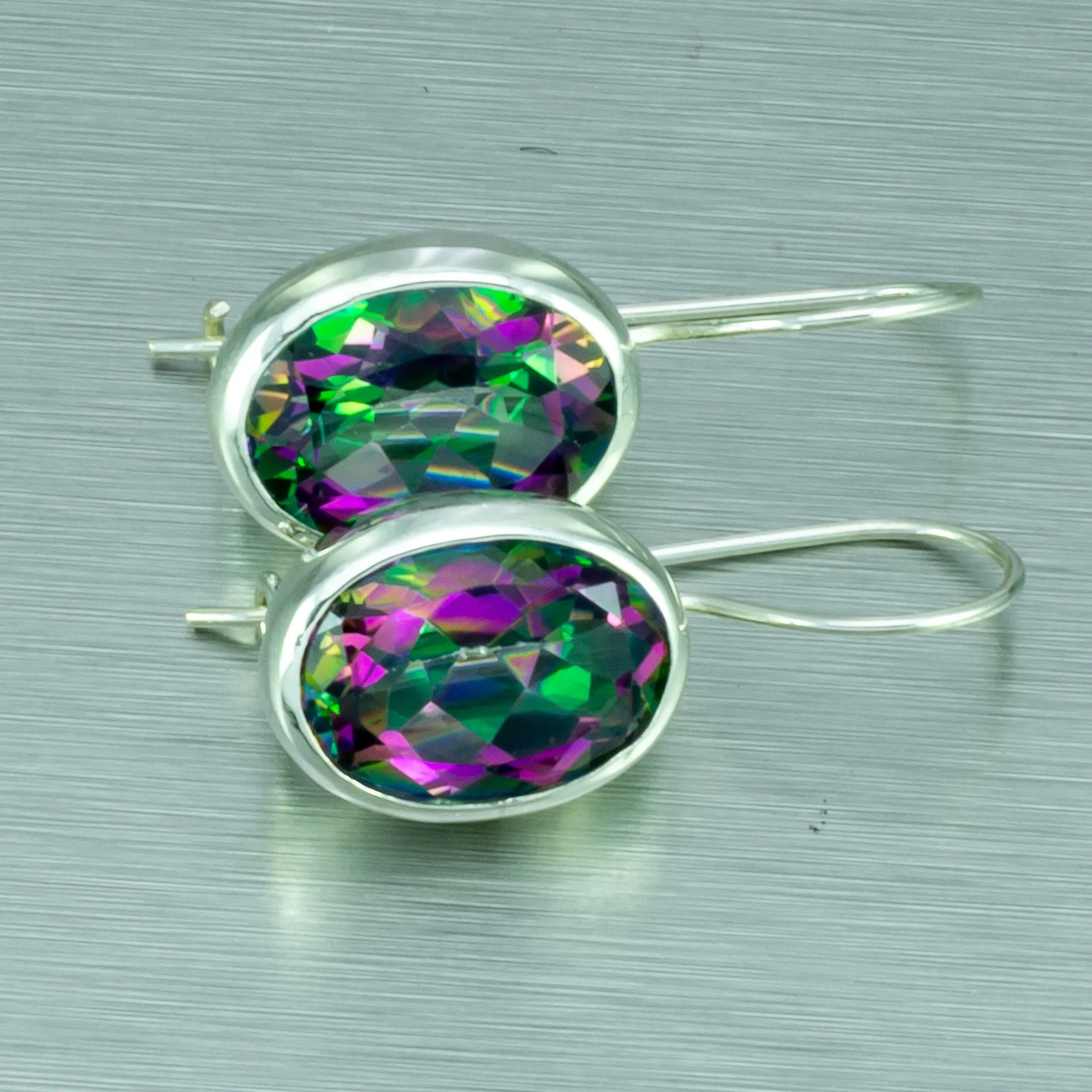 Mystic Topaz Large Oval Earrings. 92.5% Sterling Silver