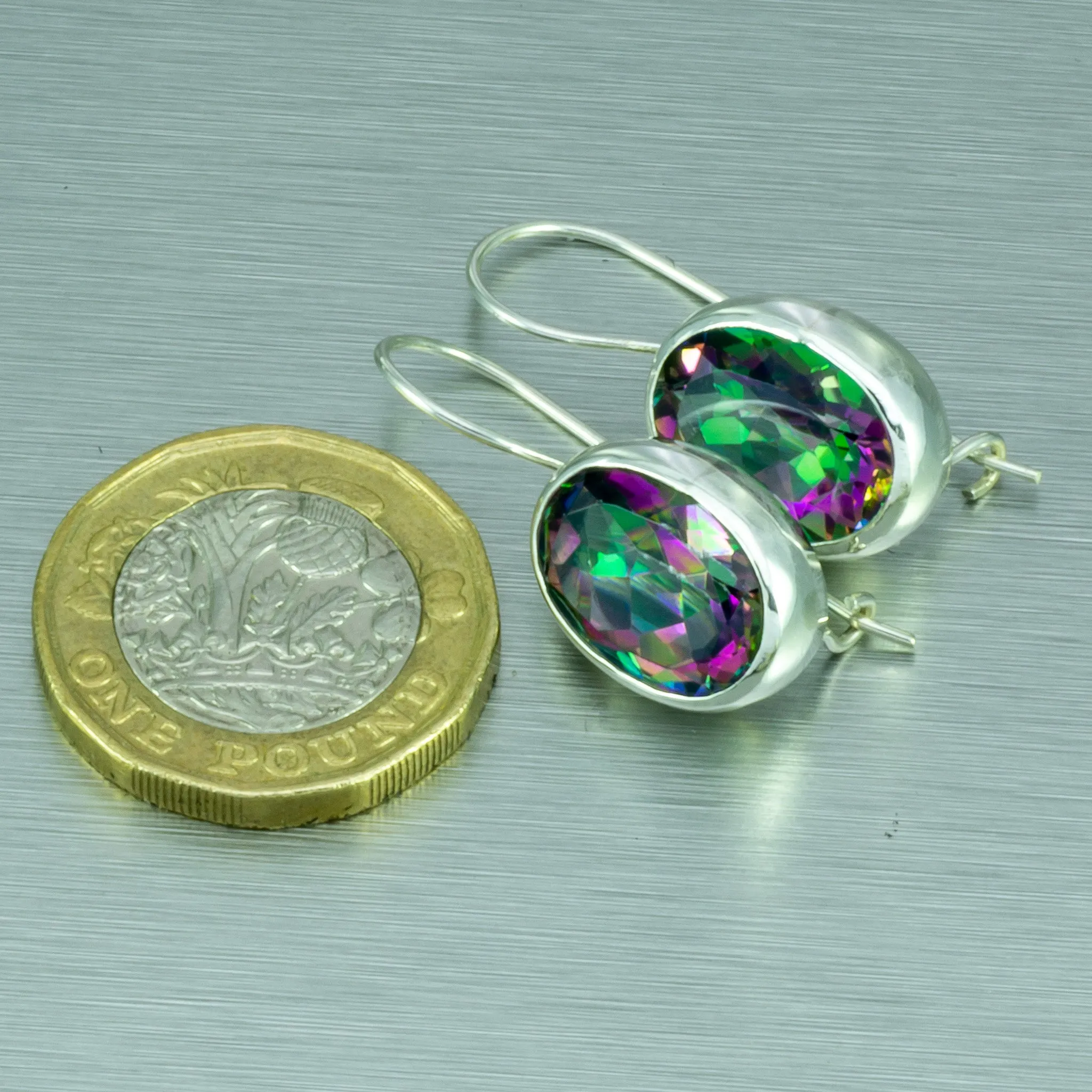 Mystic Topaz Large Oval Earrings. 92.5% Sterling Silver