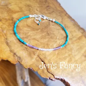 Natural Turquoise Layering Bracelet Amethyst & Moonstone Minimalist