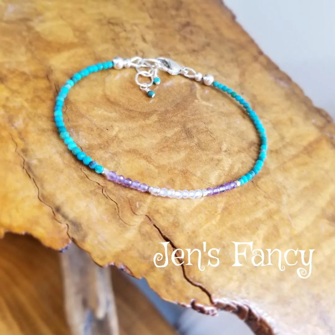 Natural Turquoise Layering Bracelet Amethyst & Moonstone Minimalist