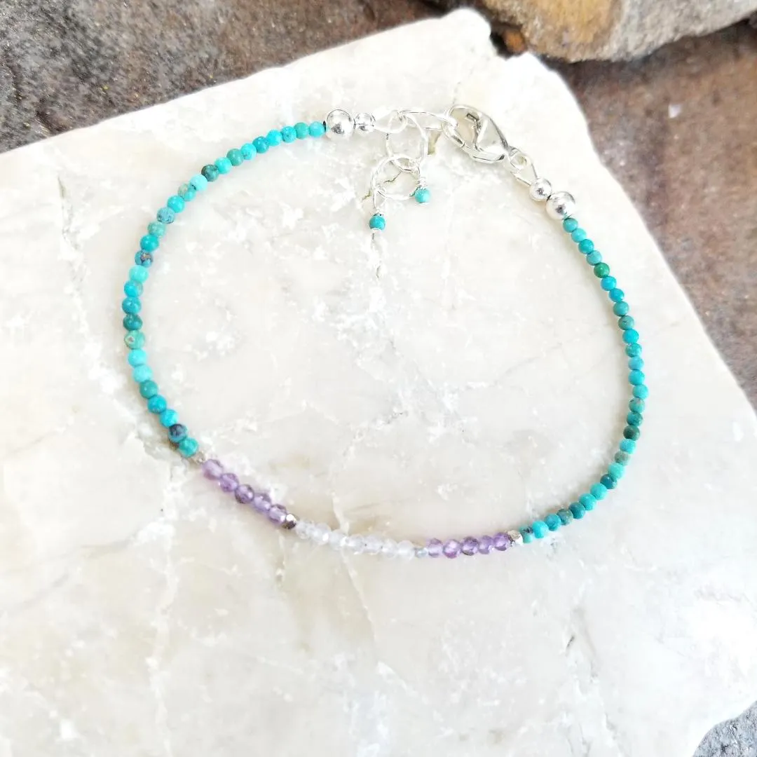 Natural Turquoise Layering Bracelet Amethyst & Moonstone Minimalist