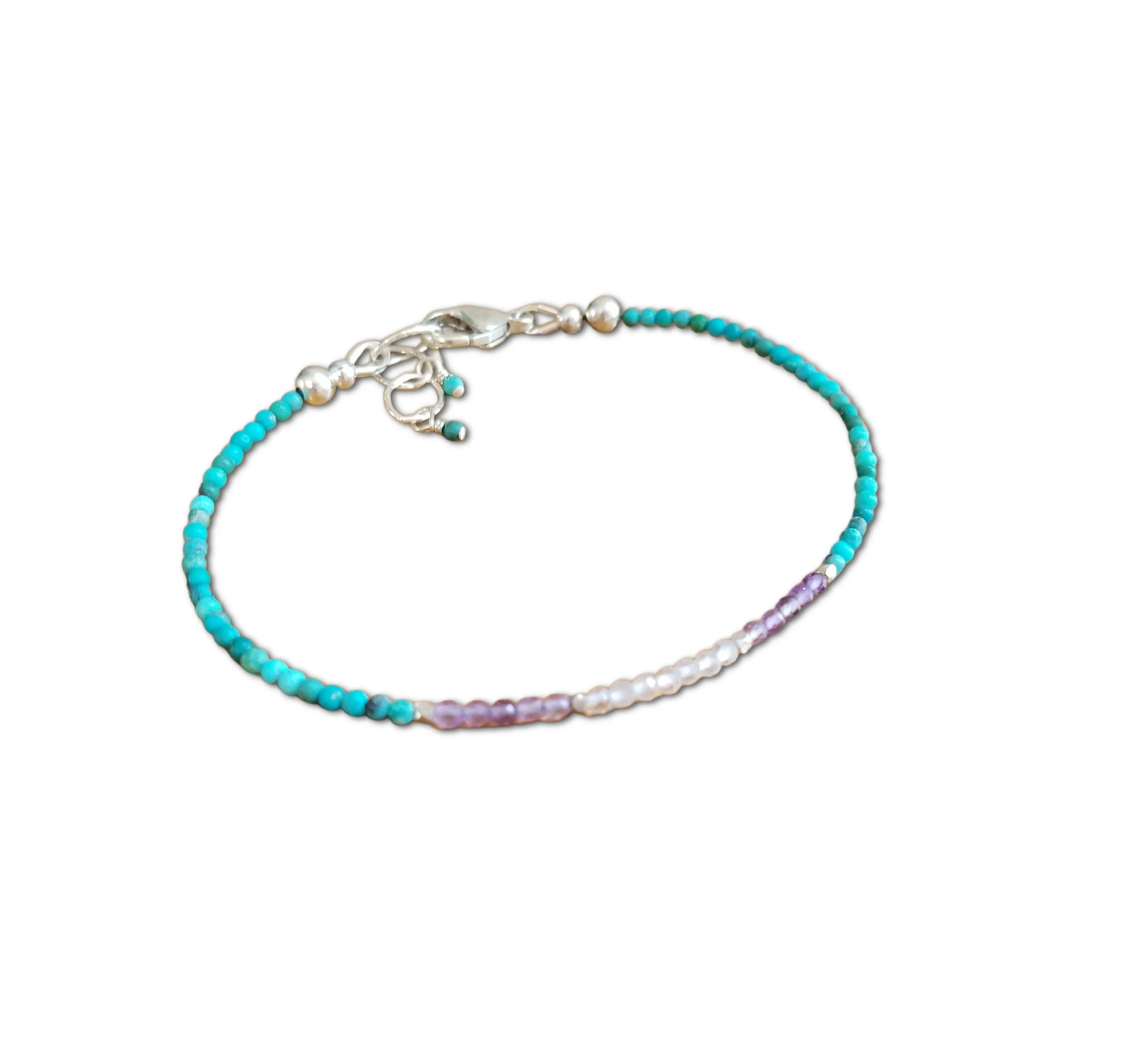 Natural Turquoise Layering Bracelet Amethyst & Moonstone Minimalist