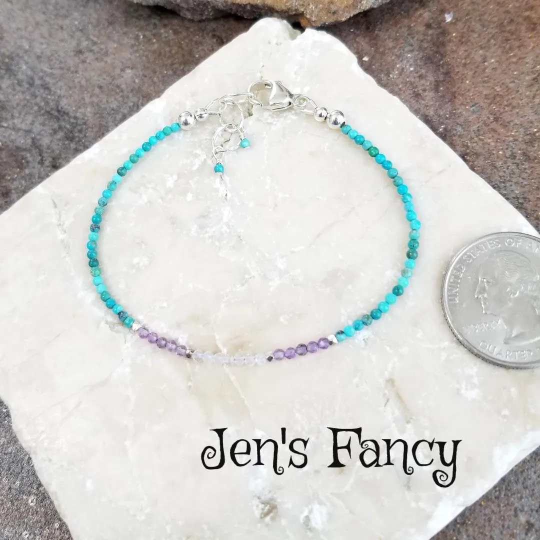 Natural Turquoise Layering Bracelet Amethyst & Moonstone Minimalist