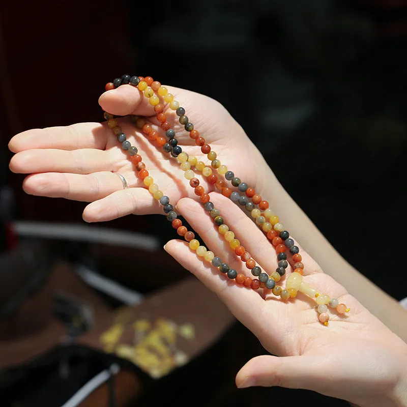 Natural Xinjiang Golden Silk Jade 108 Beads Bracelet