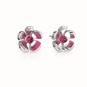 Orchid Garden Large Stud Earrings - Sterling Silver - Ruby