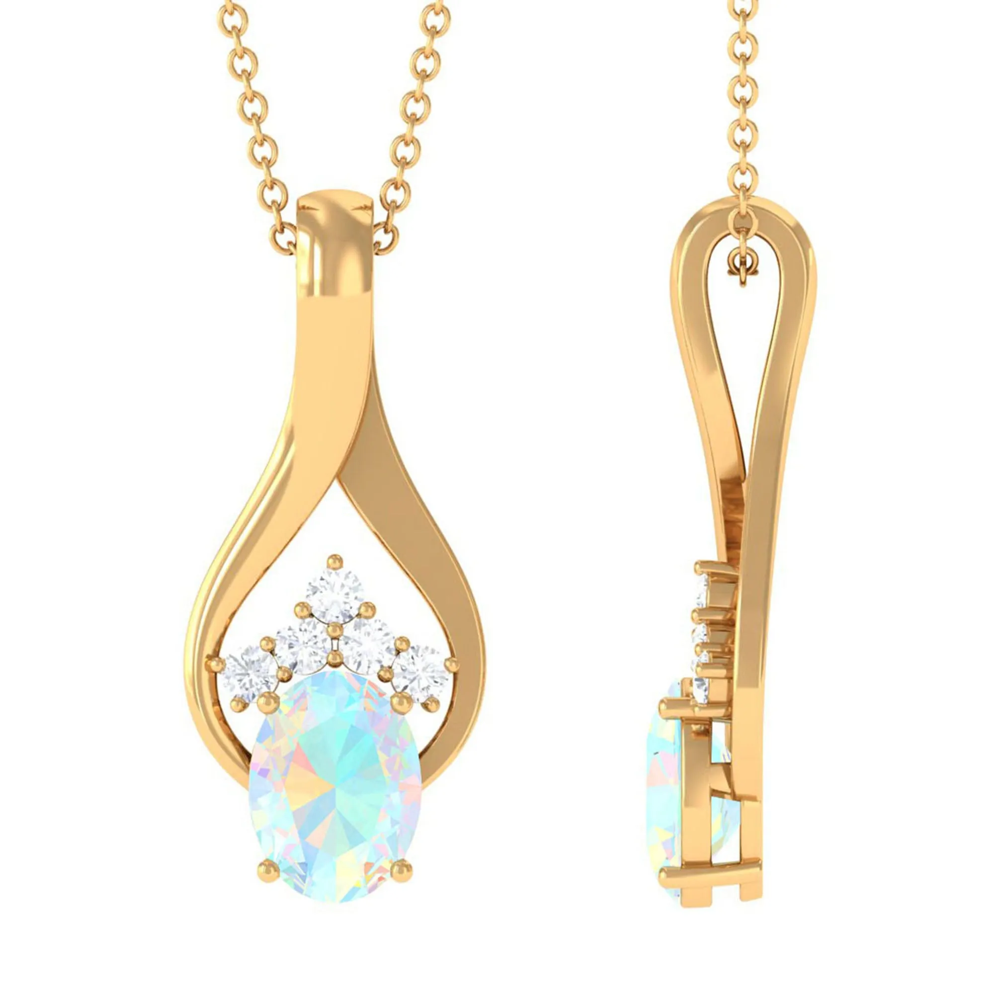 Oval Ethiopian Opal and Moissanite Teardrop Pendant