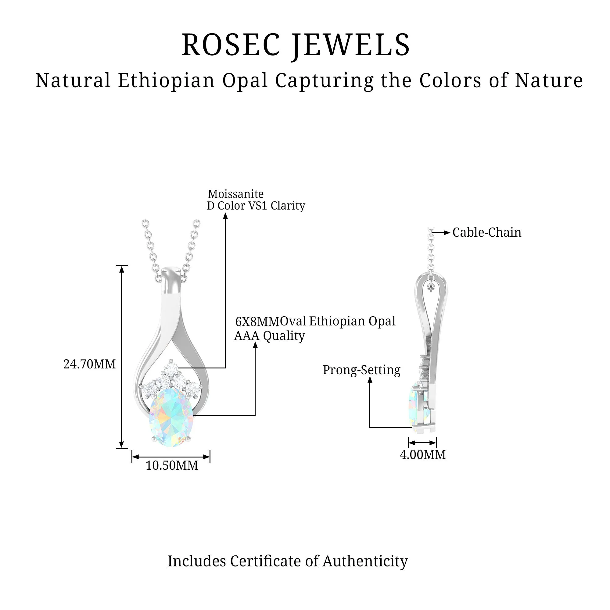 Oval Ethiopian Opal and Moissanite Teardrop Pendant