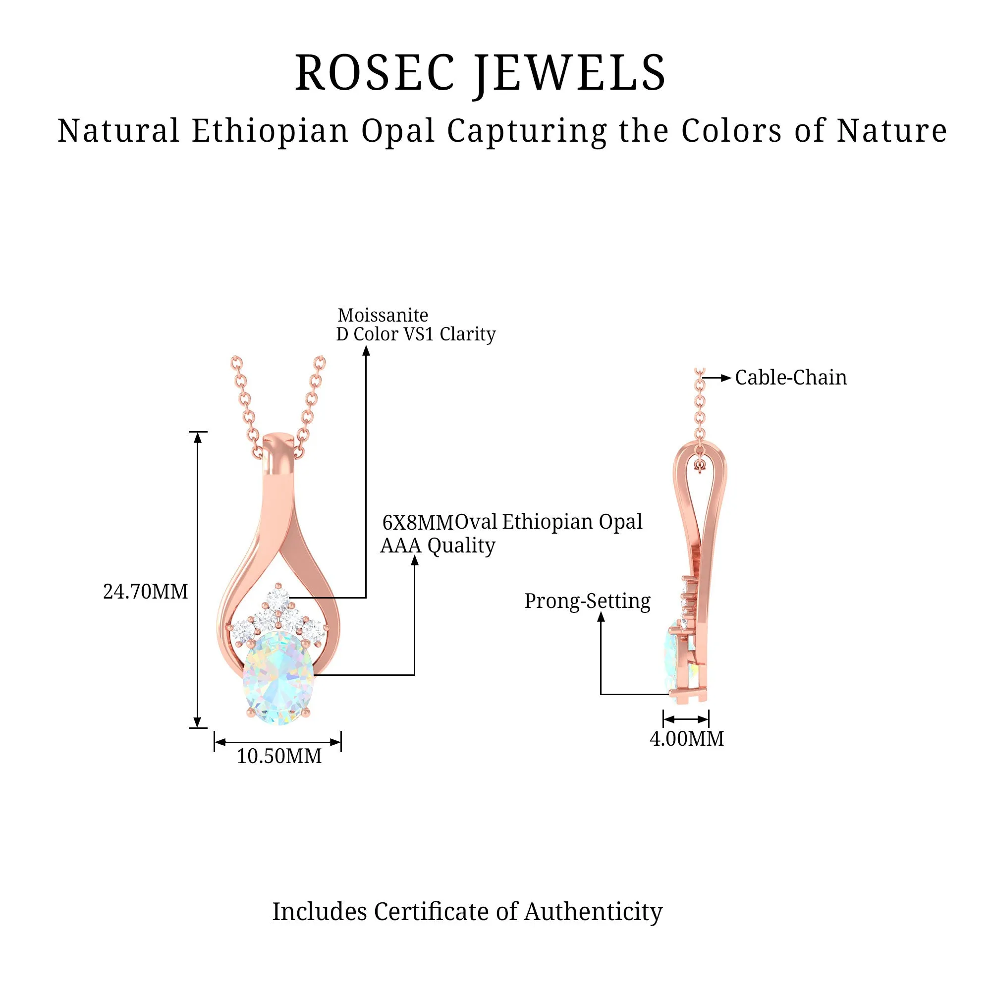Oval Ethiopian Opal and Moissanite Teardrop Pendant