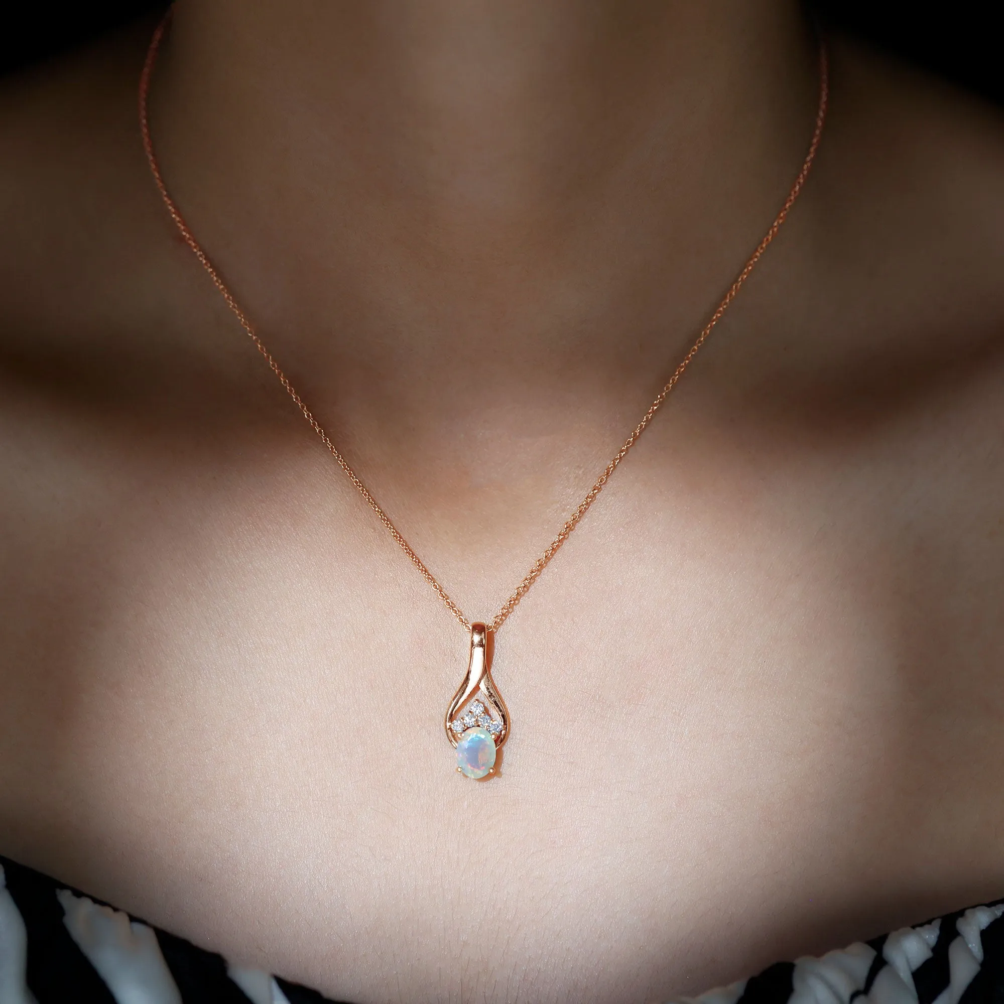 Oval Ethiopian Opal and Moissanite Teardrop Pendant