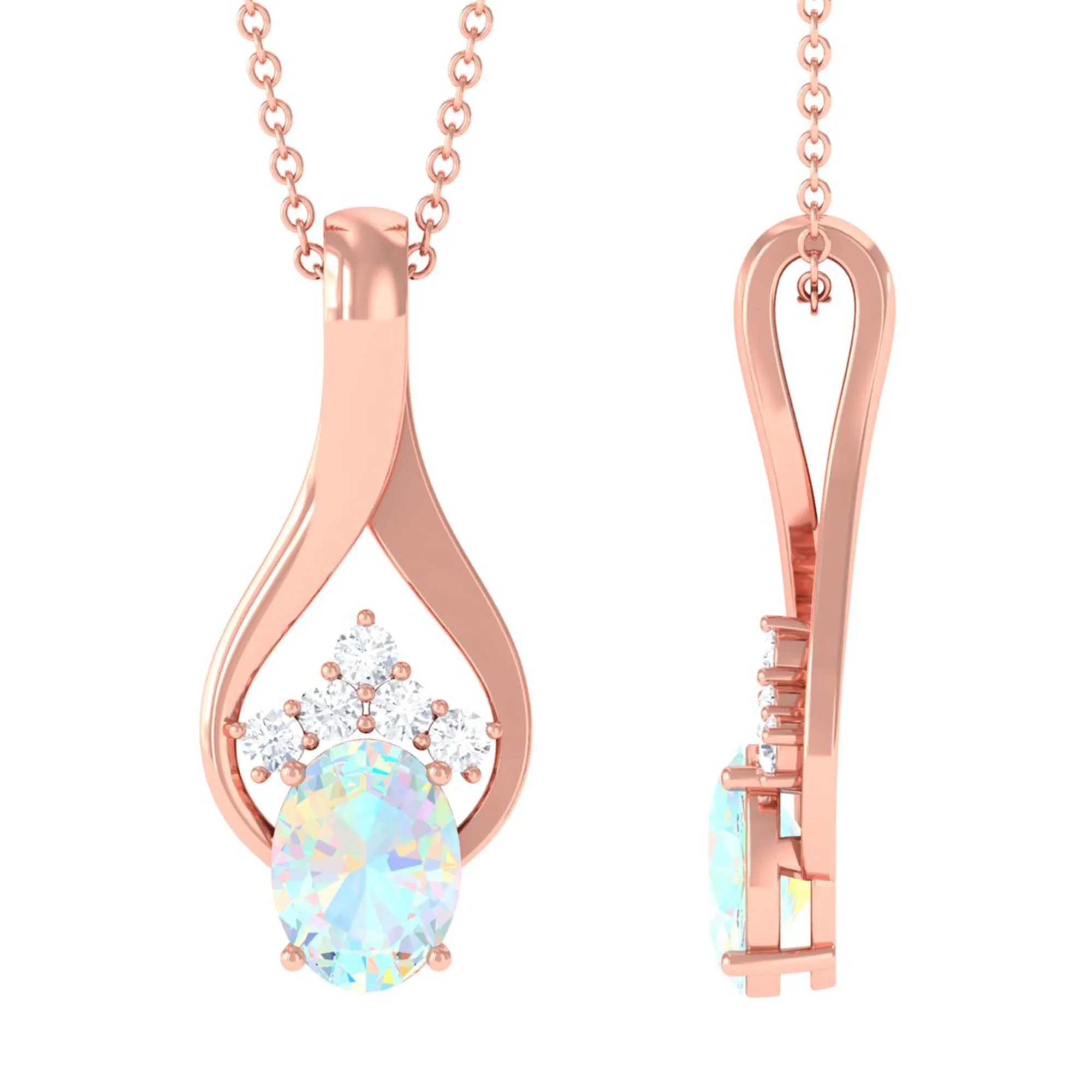 Oval Ethiopian Opal and Moissanite Teardrop Pendant