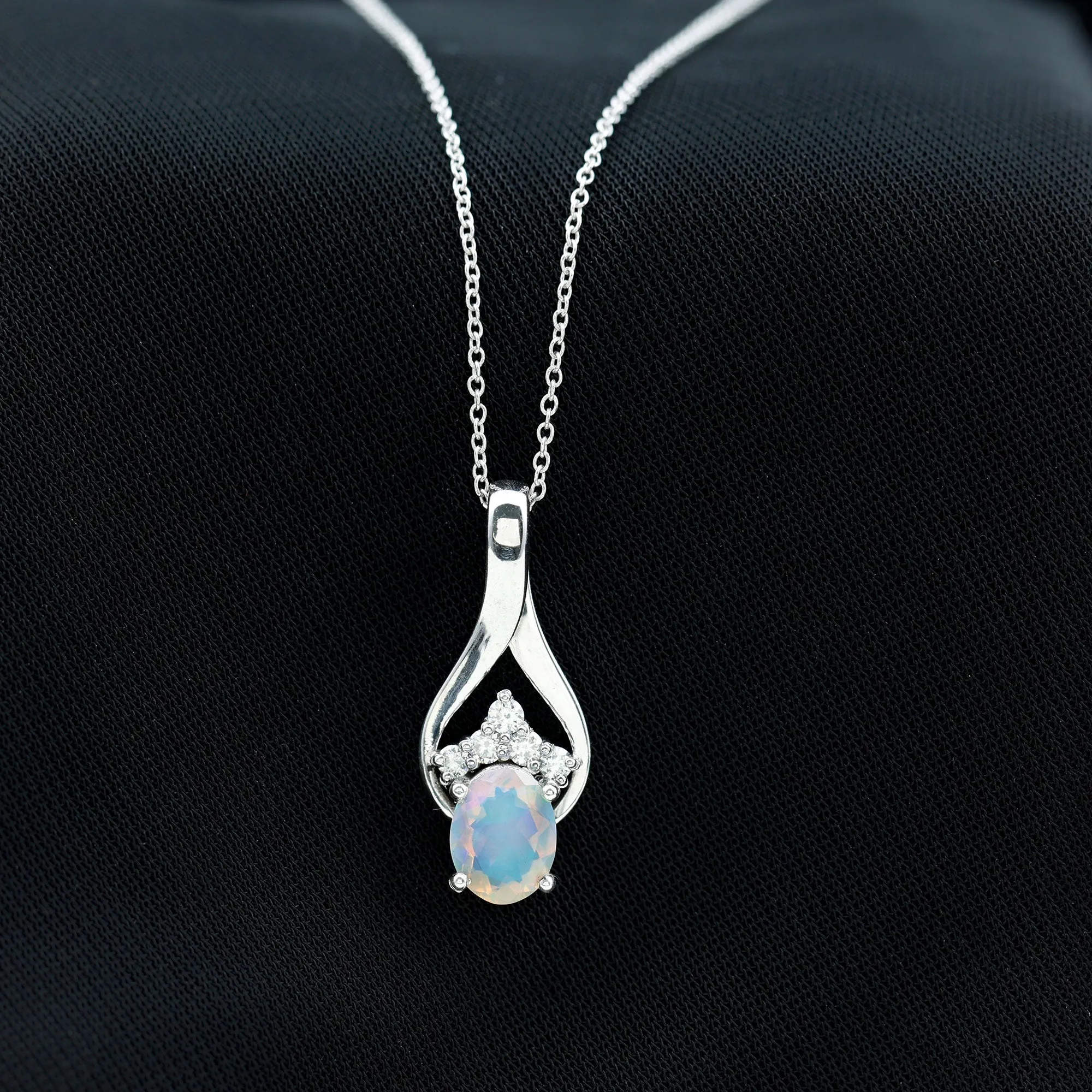 Oval Ethiopian Opal and Moissanite Teardrop Pendant