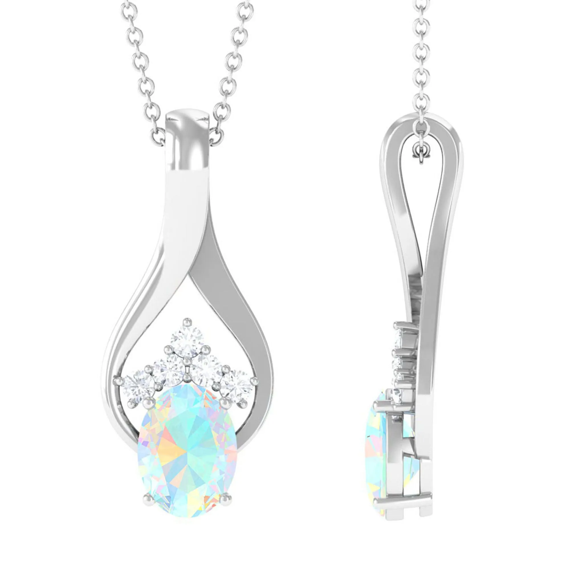 Oval Ethiopian Opal and Moissanite Teardrop Pendant