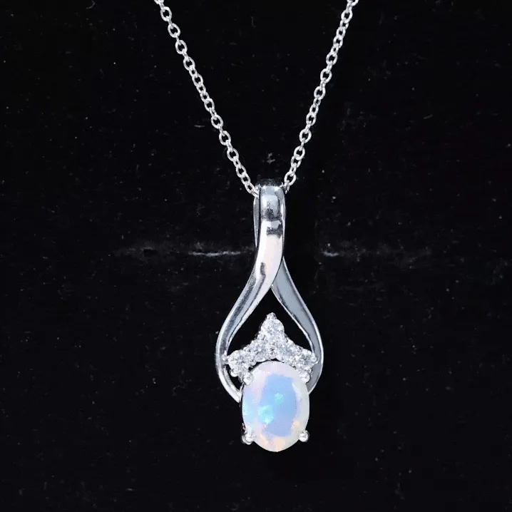 Oval Ethiopian Opal and Moissanite Teardrop Pendant