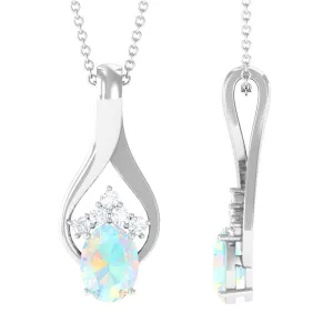 Oval Ethiopian Opal and Moissanite Teardrop Pendant