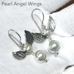 Pearl Earrings, Angel Wings, 925 Silver, kt1